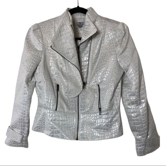 NWT Worthington Silver/White Metallic Snake Print Long Sleeve Blazer Size Medium